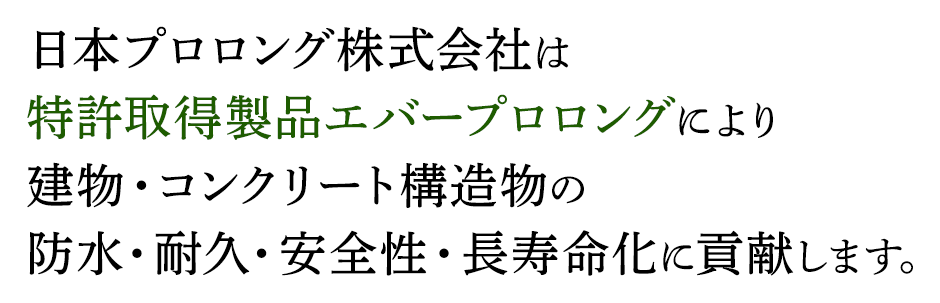 日本プロロング株式会社は特許取得製品エバープロロングにより建物・コンクリート構造物の防水・耐久・安全性・長寿命化に貢献します。